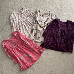 Set of Four Long Sleeve Dresses with Floral and Character Prints, Size 2-3T